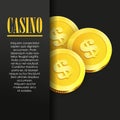 Casino Poster Background or Flyer with Golden Money Coins. Royalty Free Stock Photo