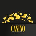 Casino Poster Background or Flyer with Golden Money Coins. Royalty Free Stock Photo