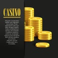 Casino Poster Background or Flyer with Golden Money Coins. Royalty Free Stock Photo