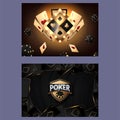 Casino poster or banner background or flyer template. Casino invitation with Playing Cards and Poker Chips. Game design. Playing Royalty Free Stock Photo