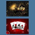 Casino poster or banner background or flyer template. Casino invitation with Playing Cards and Poker Chips. Game design. Playing Royalty Free Stock Photo