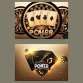 Casino poster or banner background or flyer template. Casino invitation with Playing Cards and Poker Chips. Game design. Playing Royalty Free Stock Photo