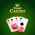 Casino poster design template. Dice and poker cards background. Royalty Free Stock Photo