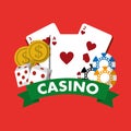 Casino poster money chips cards dice game banner Royalty Free Stock Photo