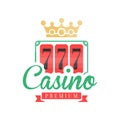 Casino premium logo, colorful gambling vintage emblem with lucky number 777 and crown vector Illustration Royalty Free Stock Photo