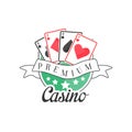 Casino premium logo, colorful vintage gambling badge or emblem Royalty Free Stock Photo