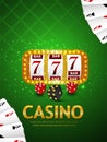 Casino realistic vector illustration of slot machine and dice with playing cards Royalty Free Stock Photo