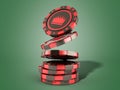 Casino red chips stack on green realistic 3d render objects Royalty Free Stock Photo