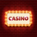 Casino retro banner template with lightbulb glowing