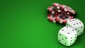Casino or roulette chips and dies over green Royalty Free Stock Photo
