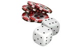 Casino or roulette chips and dies over white Royalty Free Stock Photo