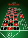 Casino roulette table perspective illustration. Green gambling roulette table with numbers