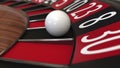 Casino roulette wheel ball hits 8 eight black, 3D rendering