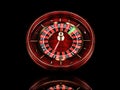 Casino roulette wheel on black background. 3d rendering realistic illustration. Online casino roulette gambling concept