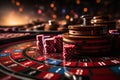 Casino roulette wheel catching cubes, selective focus on poker chips, gambling concept in a casino