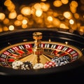 Casino roulette wheel and casino chips on bokeh background Royalty Free Stock Photo