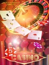 Casino roulette wheel, chips, playing cards isolated on geometric shapes 3d background. 3d realistic vector illustration with Royalty Free Stock Photo