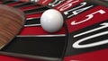 Casino roulette wheel ball hits 5 five red, 3D rendering