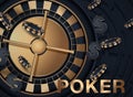 Casino roulette wheel isolated on blue background. 3d realistic vector illustration. Online poker casino roulette gambling concept Royalty Free Stock Photo