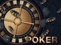 Casino roulette wheel isolated on blue background. 3d realistic vector illustration. Online poker casino roulette gambling concept Royalty Free Stock Photo