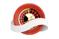 Casino Roulette Wheel with Ribbon Banner. 3d Rendering Royalty Free Stock Photo