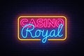 Casino Royal neon sign vector. Casino Design template neon sign, light banner, neon signboard, nightly bright Royalty Free Stock Photo