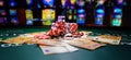 Casino set with Roulette, cards, dice and chips Royalty Free Stock Photo