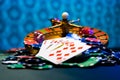 Casino set with Roulette, cards, dice and chips Royalty Free Stock Photo