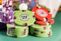 Casino set with Roulette, cards, dice and chips Royalty Free Stock Photo