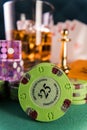 Casino set with Roulette, cards, dice and chips Royalty Free Stock Photo