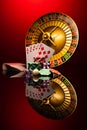 Casino set with Roulette, cards, dice and chips