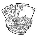 Casino set. Vector vintage black engraving isolated on white