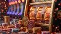 casino slot machine closeup with winnings Royalty Free Stock Photo