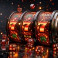 casino slot machine closeup with winnings Royalty Free Stock Photo
