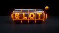 Casino Slot Machine Gambling Concept With Neon Orange Lights - 3D Illustration Royalty Free Stock Photo