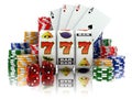 Casino. Slot machine with jackpot, dice, cards and chips. Royalty Free Stock Photo