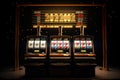 Casino slot machine with winning combination. Gambling addiction. Casino games concept. Lucky one handed bandit. Created