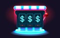 Casino slots machine winner, fortune of luck, 777 win banner. Vector