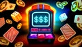 Casino slots machine winner, fortune of luck, 777 win banner. Vector