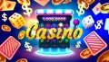 Casino slots machine winner, jackpot fortune of luck, 777 win banner. Vector Royalty Free Stock Photo