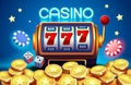 Casino slots machine winner, jackpot fortune of luck, 777 win banner. Vector illustration Royalty Free Stock Photo