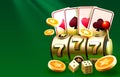 Casino slots machine winner, jackpot fortune of luck, 777 win banner. Vector Royalty Free Stock Photo