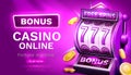 Casino slots machine winner, jackpot fortune of luck, 777 win banner. Vector illustration Royalty Free Stock Photo