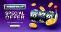 Casino slots mega sale 30 off banner, promotion flyer, Special offer. Vector