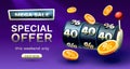 Casino slots mega sale 40 off banner, promotion flyer, Special offer. Vector