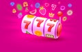 Casino slots winner, fortune of luck, 777 win banner. Vector