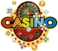 Casino sticker with roulette, chips and dice. There is an additional PNG format.