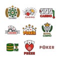 Casino template with colorful logo labels vector set on white