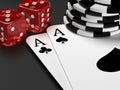 Casino theme background with Ace pair hand and red dice Royalty Free Stock Photo