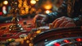 Casino theme. Close up of a man playing roulette in casino